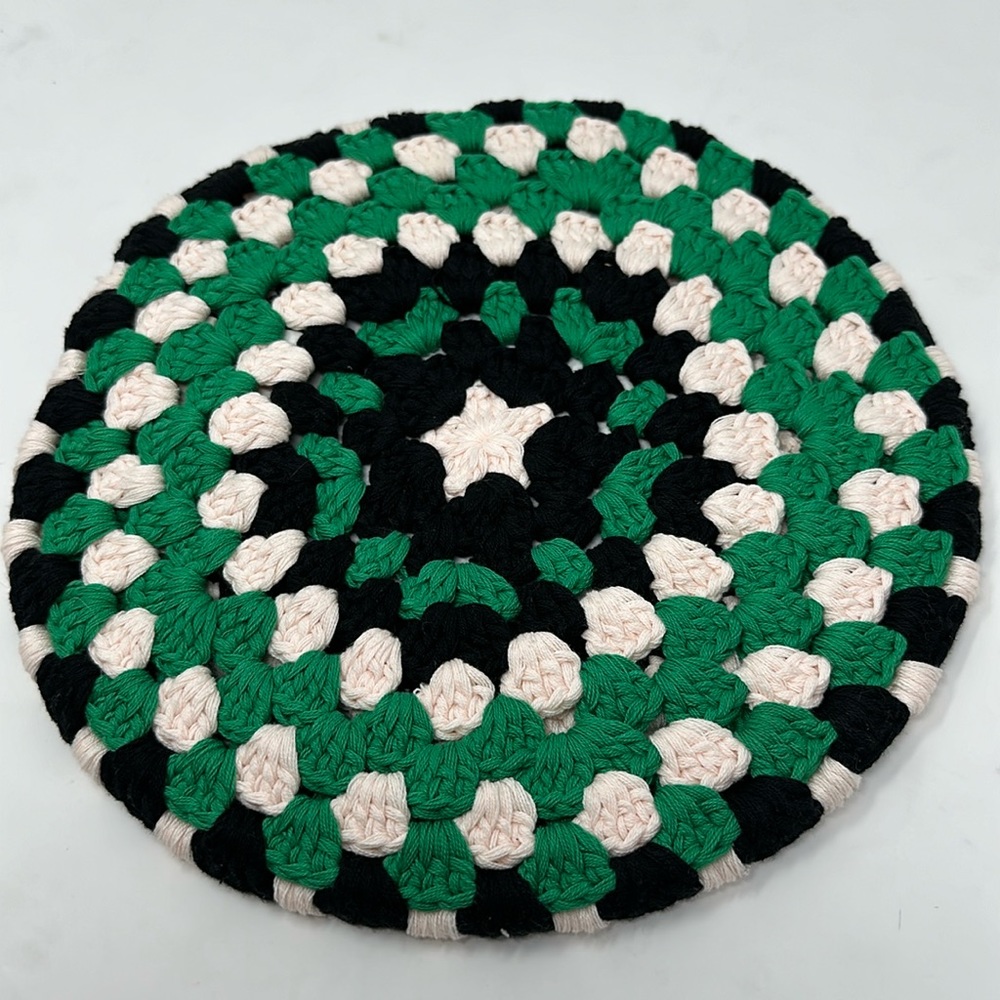 Free people knit beret green and light pink and black